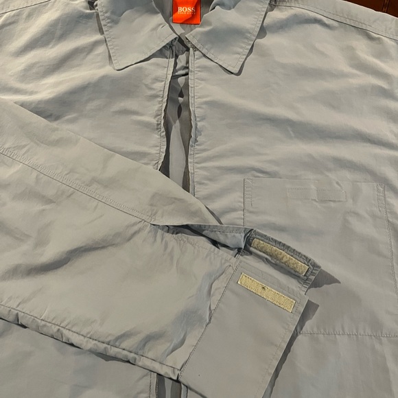 SALE! BOSS Full-Zip Nylon/Cotton Blend Over-shirt Light Blue Med Long Sleeve - Picture 7 of 13